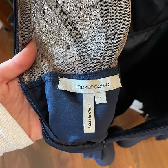 Max & Cleo size 2 navy blue pleated and lace dress - Picture 3 of 3